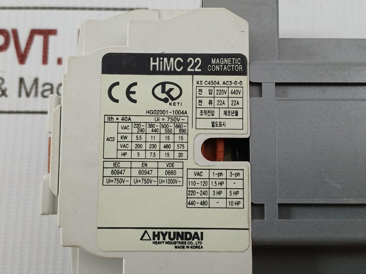Magnetic Contactor Himc 22 Hyundai 220V/440V 22A