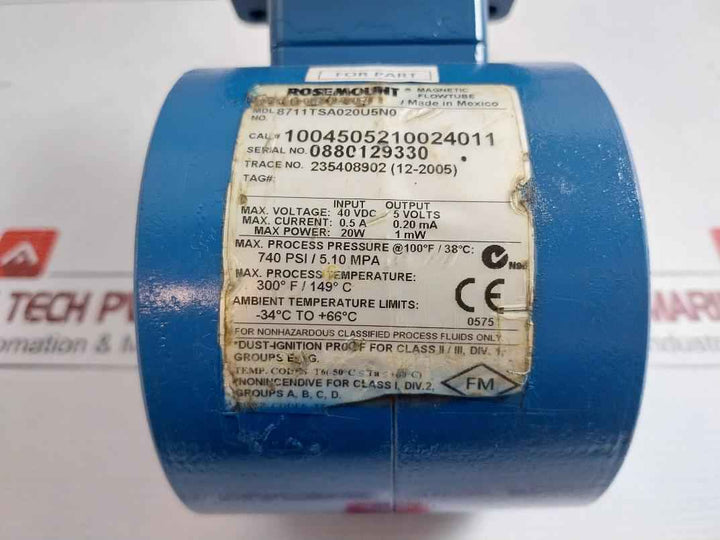 Magnetic Flow Meter Sensor 8711Tsa020U5N0 Rosemount 40Vdc 740Psi