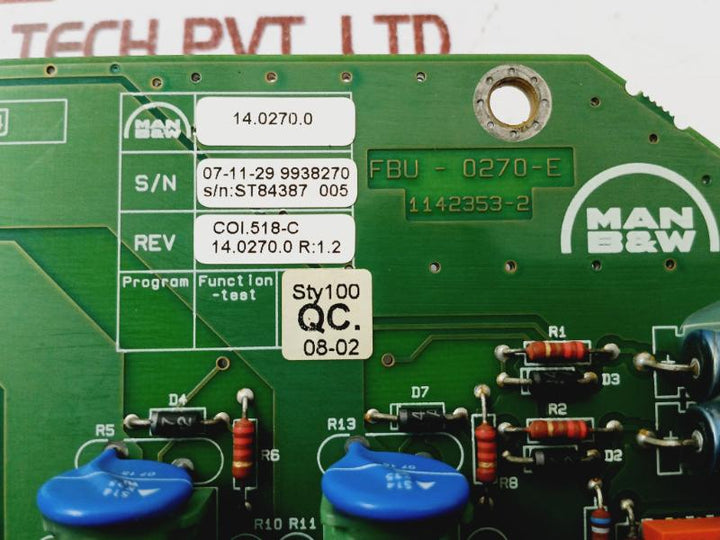 Man B&W Fbu-0270-e Printed Circuit Board 1142353-2 Rev 1.2