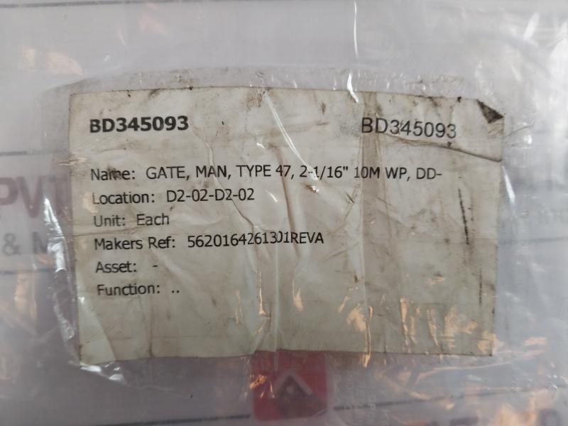 Manual Gate Valve 5620-1642-613-01 Rev.A , 47, 2-1/16” 10M Wp, Dd