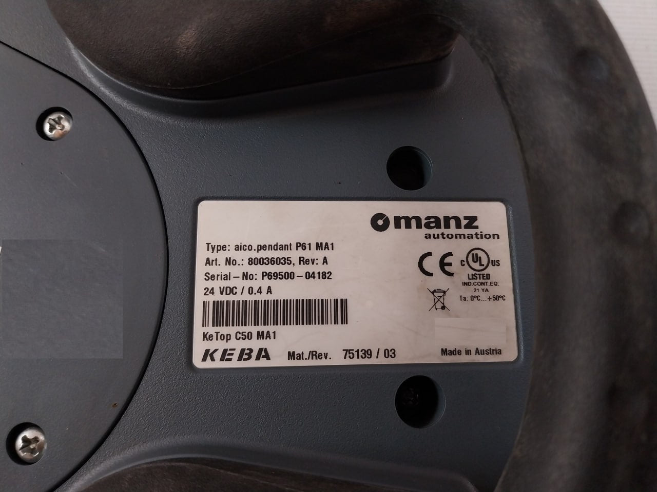 Manz Aico.Pendant P61 Ma1 Robot Teach Pendant 80036035 24 Vdc/0.4A Fa288140