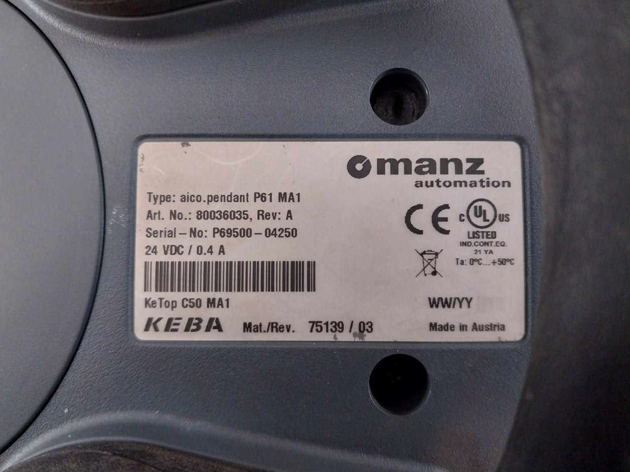 Manz Automation Aico.Pendant P61 Ma1 Teach Pendant Operating Panel