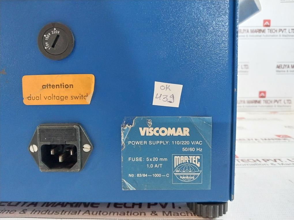 Mar-tec 83/84-1000-c Viscomar Industrial Test Equipment Viscometer 110/220V Ac