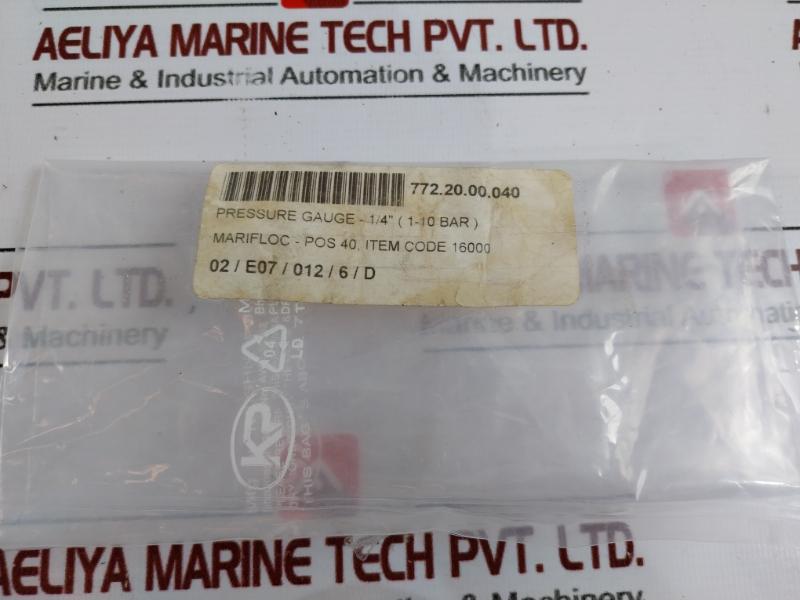 Marinfloc Pressure Gauge 0-10 Bar / 0-1.0 Mpa 1/4" Cl. 1.6