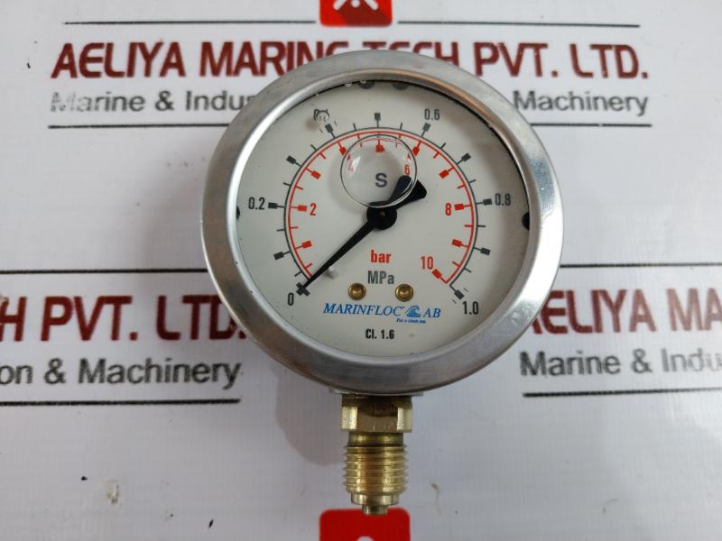 Marinfloc Pressure Gauge 0-10 Bar / 0-1.0 Mpa 1/4" Cl. 1.6