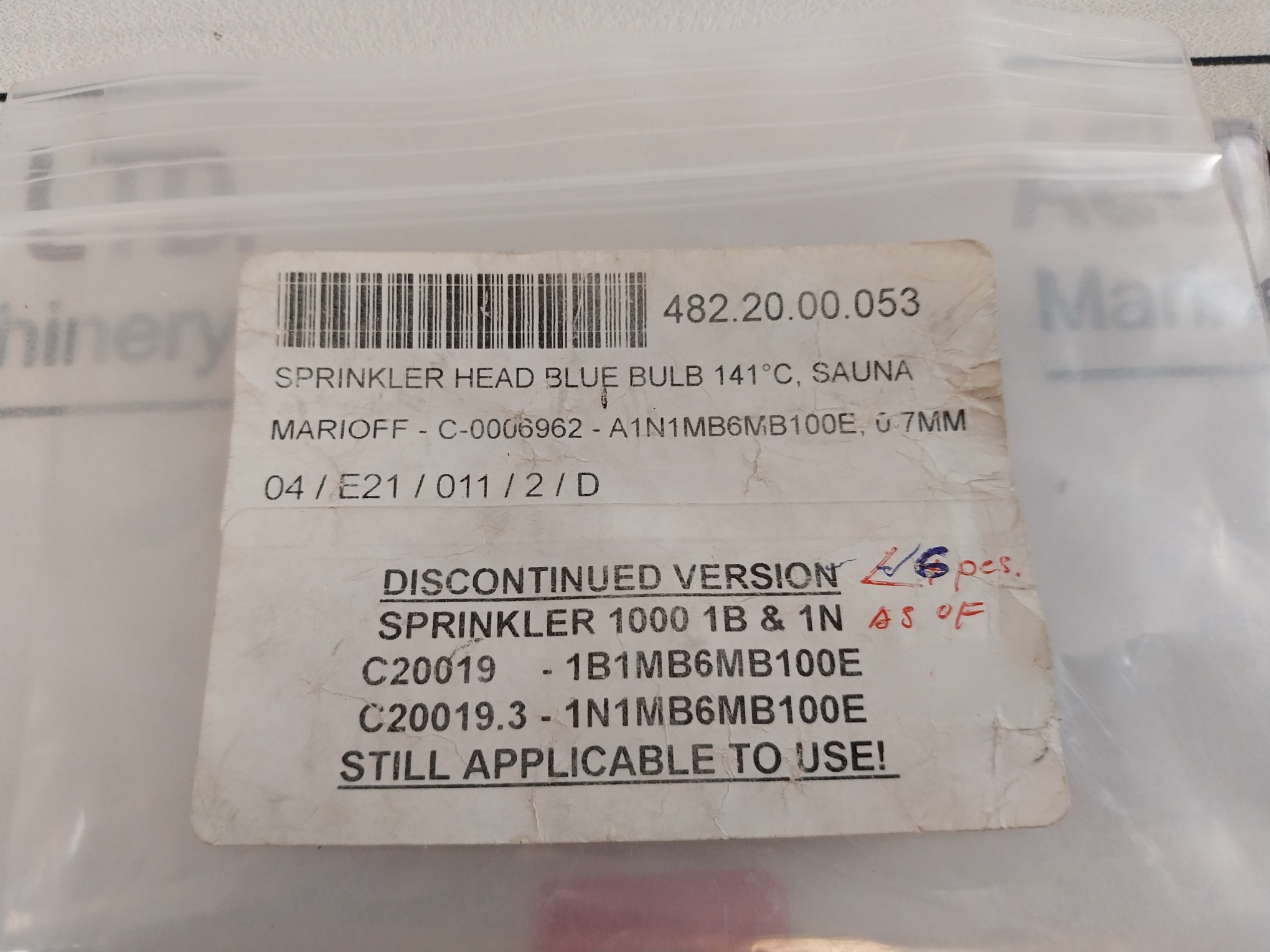 Marioff 1B1Mb6Mb100E Sprinkler Head C20019 1000 1B & 1N