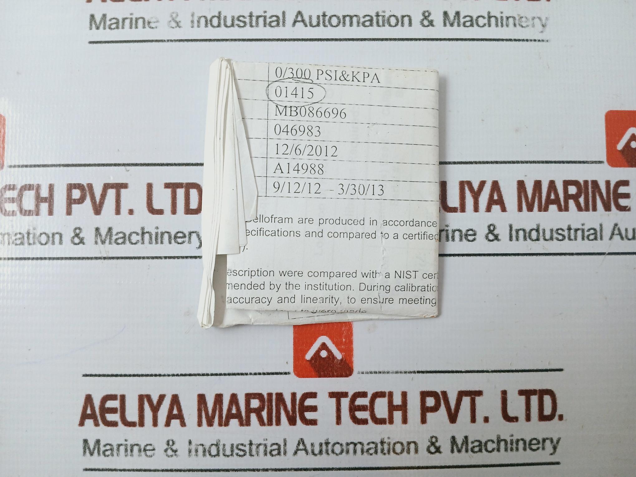 Marsh Gauge 0-300 Psi / 0-2100 Kpa 2.5" Dial