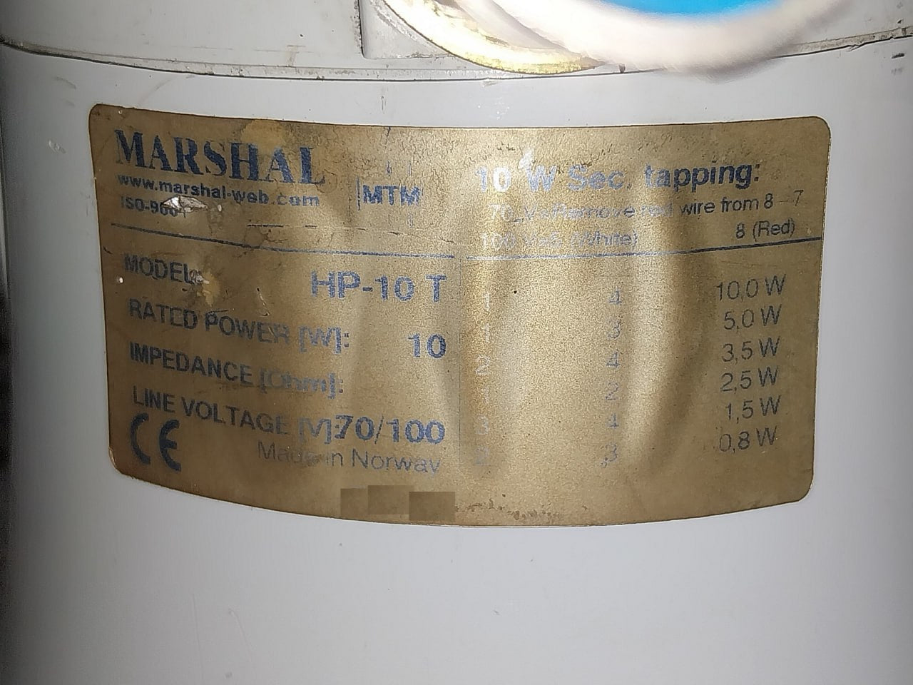 Marshal Hp-10 T Loudspeaker 70/100V 10W