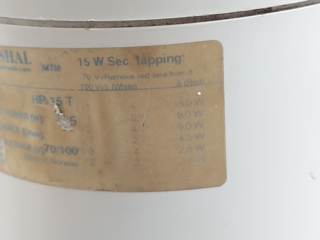 Marshal Hp-15 T Weatherproof Loudspeaker 15W 70/100V