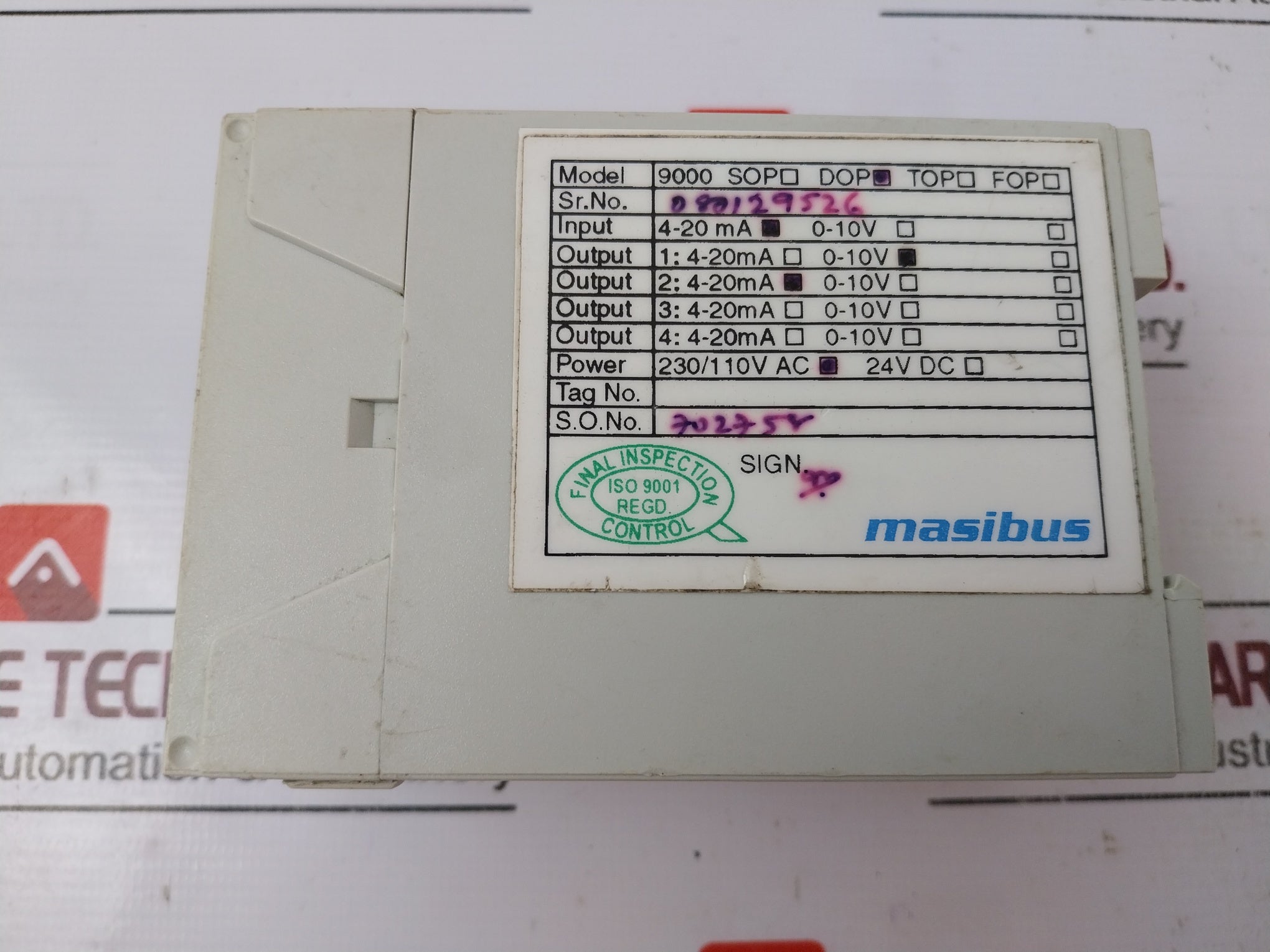 Masibus 9000 Dop Isolated Converter 230/110V Ac 4-20 Ma 0-10V