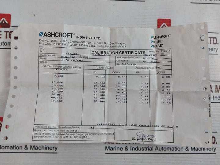 Mass 0 – 70 Kg/Cm2 Pressure Gauge 8D-1729