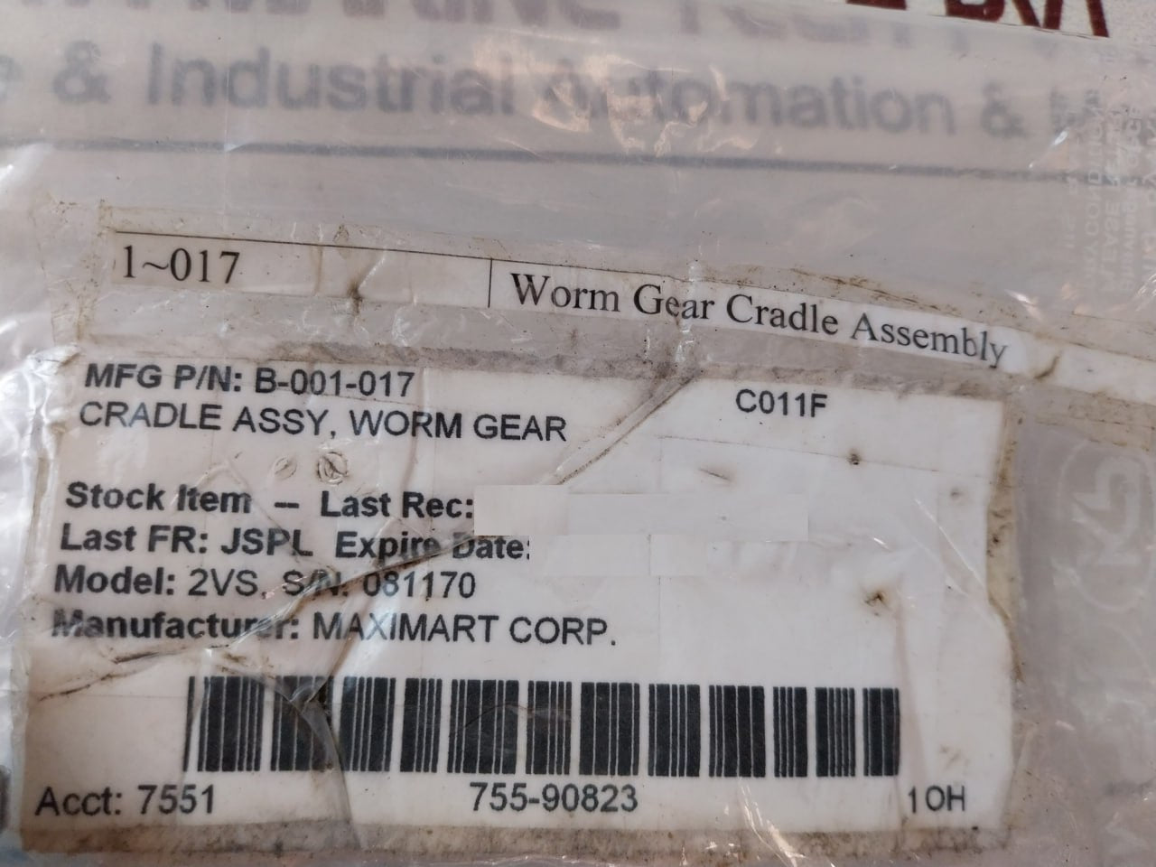 Maximart B-001-017 Worm Gear Cradle Assembly