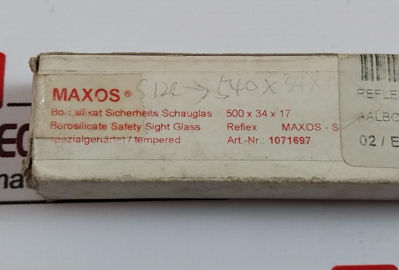 Maxos 500 X 34 X 17 Borosilicate Safety Sight Glass, Reflex Glass