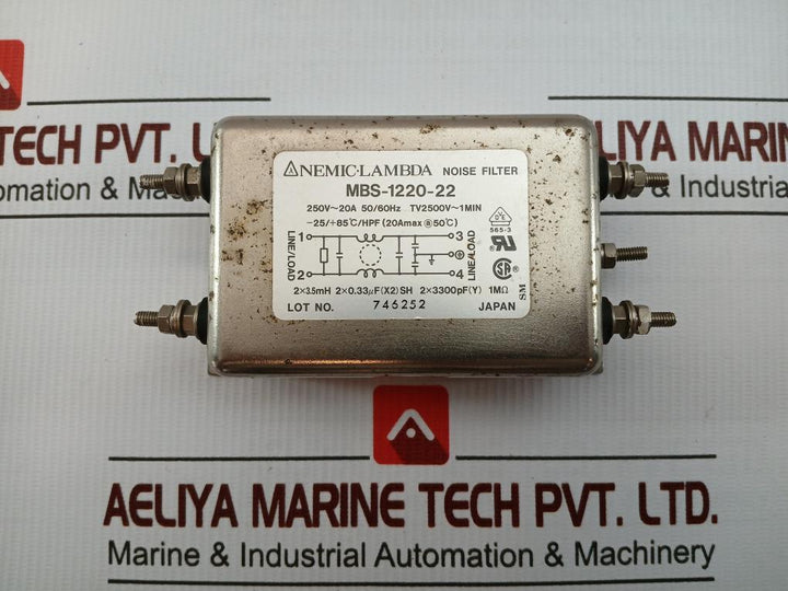 Mbs-1220-22 Noise Filter 250V-20A 50/60Hz Nemic-lambda