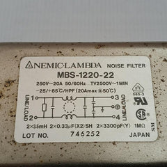 Mbs-1220-22 Noise Filter 250V-20A 50/60Hz Nemic-lambda