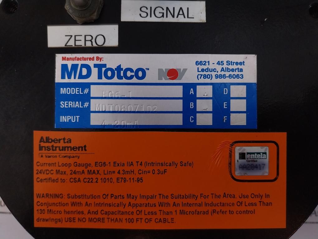 Md Totco Eg6-1 Analog Pressure Gauge 0-35000 Kpa 4-20Ma