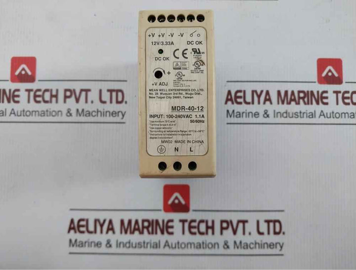 Mdr-40-12 Single Output Industrial Din Rail Mean Well 100-240V Ac 50/60Hz