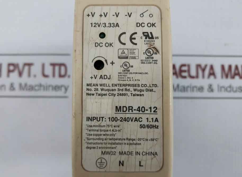 Mdr-40-12 Single Output Industrial Din Rail Mean Well 100-240V Ac 50/60Hz
