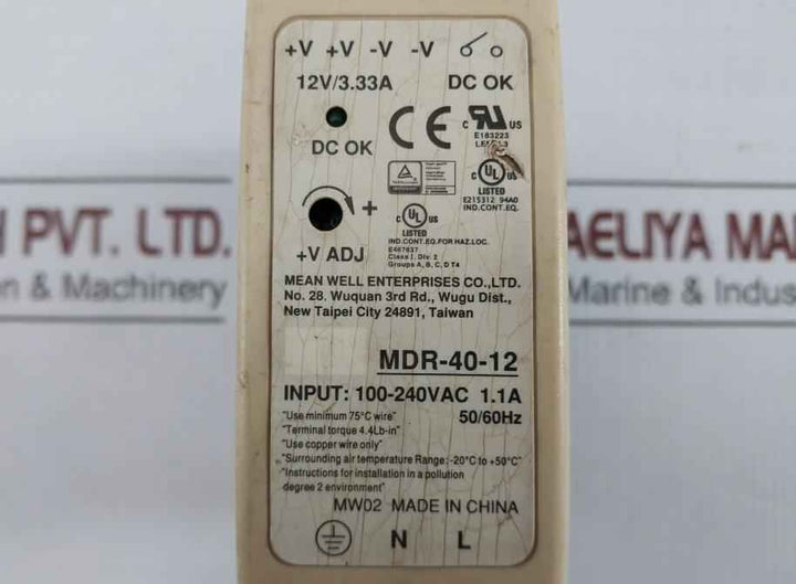 Mdr-40-12 Single Output Industrial Din Rail Mean Well 100-240V Ac 50/60Hz