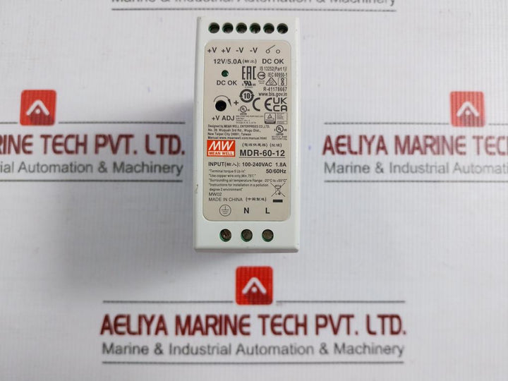 Mean Well 12V/5.0A 50/60Hz Din Rail Power Supply Module Mdr-60-12
