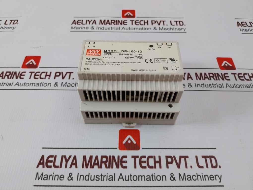 Mean Well Dr-100-12 Rail Power Supply Level 3 100-240vac 3.0a 50/60hz