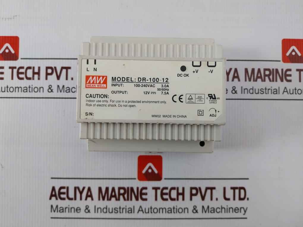 Mean Well Dr-100-12 Rail Power Supply Level 3 100-240vac 3.0a 50/60hz