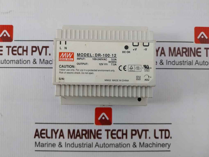 Mean Well Dr-100-12 Rail Power Supply Level 3 100-240vac 3.0a 50/60hz