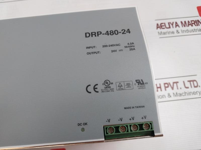 Mean Well Drp-480-24 Din Rail Power Supply 200-240Vac 4.0A 50/60Hz 24V 20A