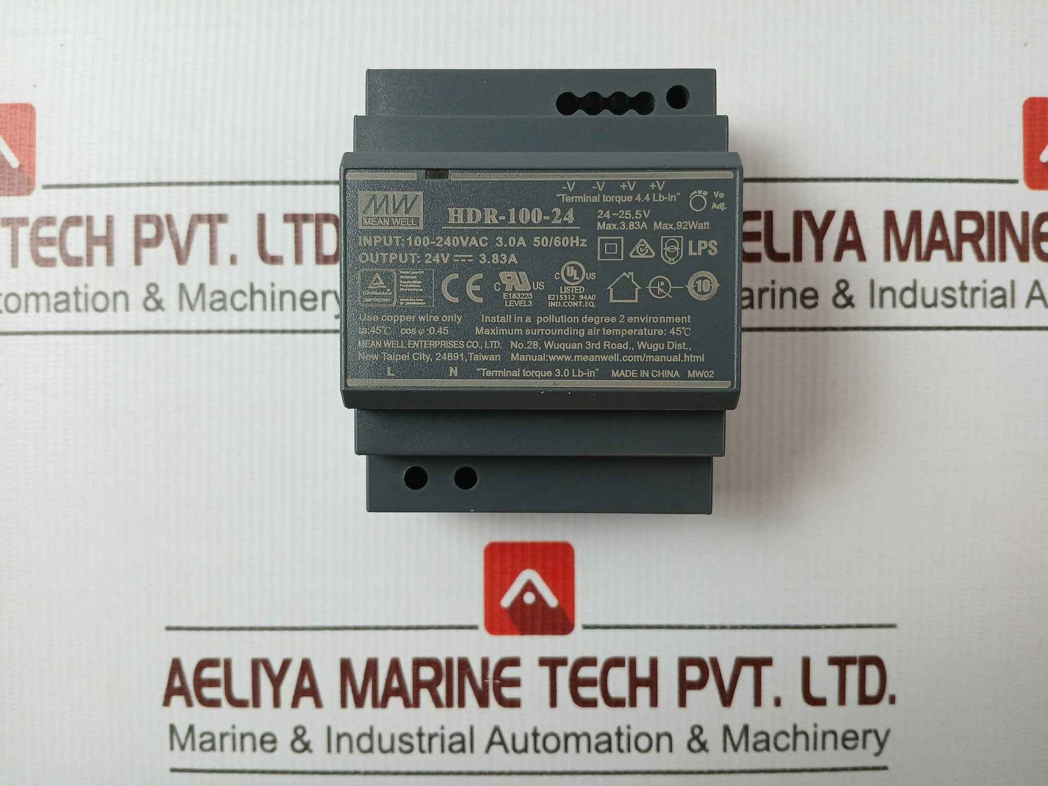 Mean Well Hdr-100-24 Rail Power Supply 100-240Vac 3.0A 50/60Hz 45°C