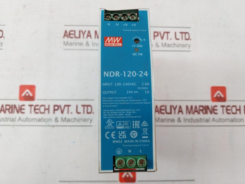 Mean Well Ndr-120-24 Ac/Dc Single Output Din Rail Power Supply Module 120W