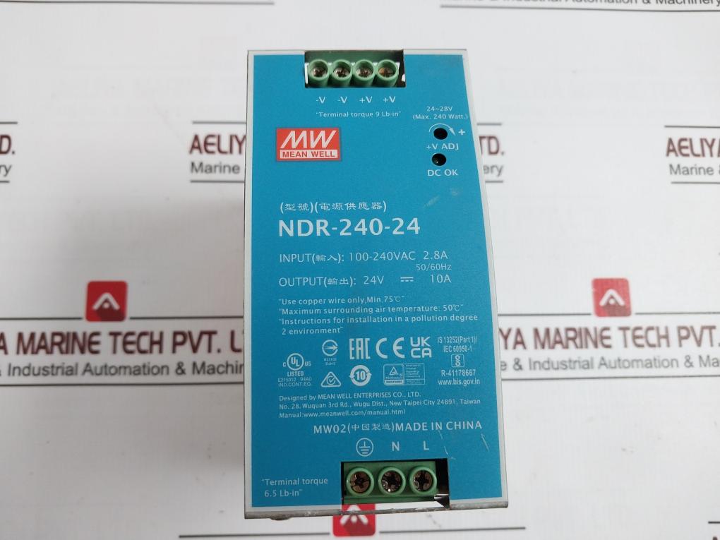 Mean Well Ndr-240-24 Universal Power Supply 100-240Vac 2.8A Iec 60950-1 50/60Hz