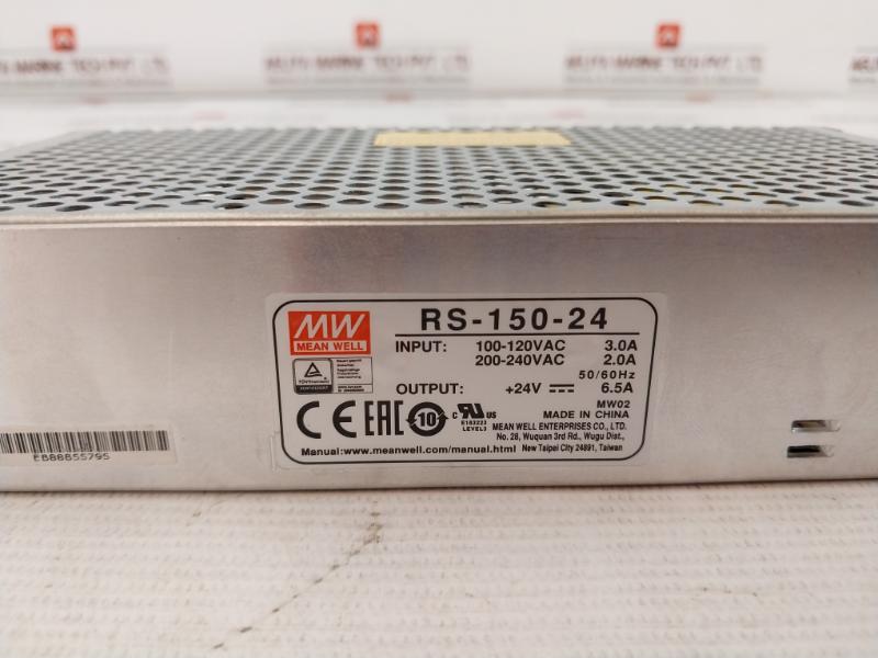 Mean Well Rs-150-24 Ac-dc Single Output Enclosed Power Supply 50/60Hz 200-240Vac