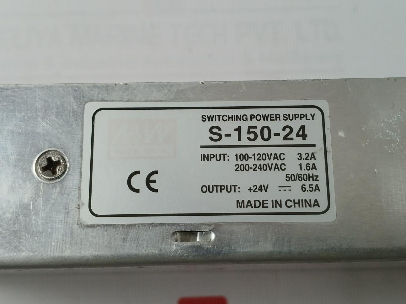 Mean Well S-150-24 Switching Power Supply 50/60Hz +24V-6.5A 200-240Vac 1.6A