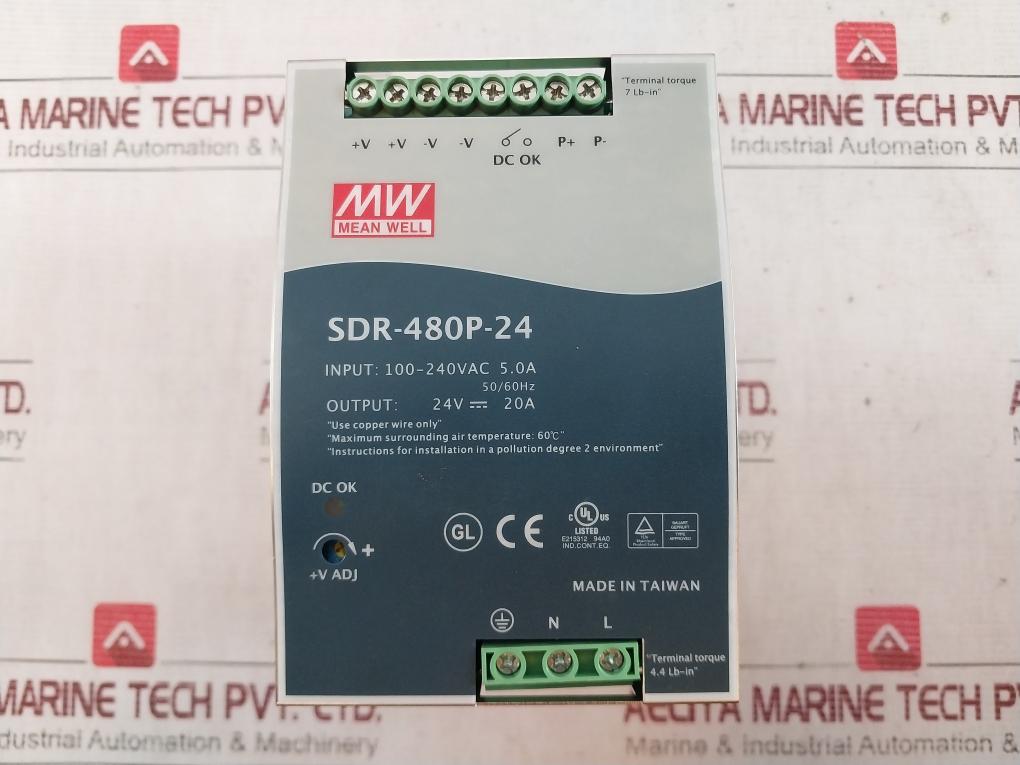 Mean Well Sdr-480P-24 Ac-dc Industrial Din Rail Power Supply 100-240Vac 5.0A