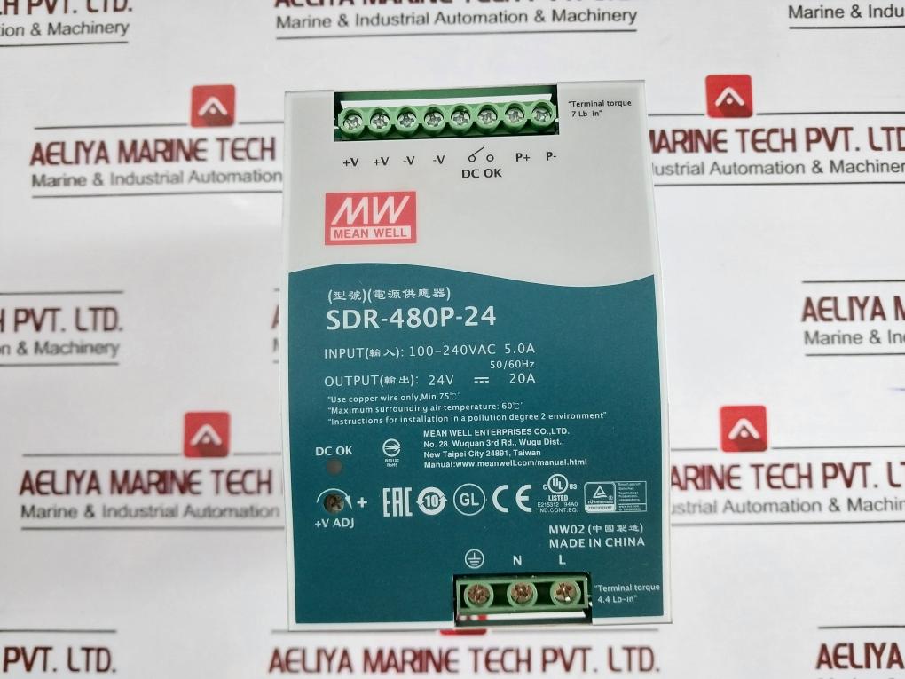Mean Well Sdr-480P-24 Ac/Dc Din Rail Supply 100-240Vac 5.0A 50/60Hz