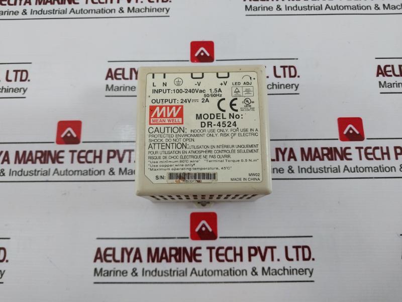Mean Well&nbsp;Dr-4524 Power Supply Input: 100-240vac 50/60hz 1.5a Output: 24vdc 2a U