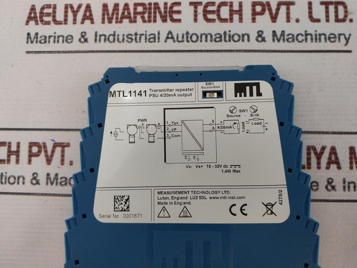 Measurement Technology Mtl1141 Transmitter Repeater (Mtl1000 Range) Psu 4/20Ma