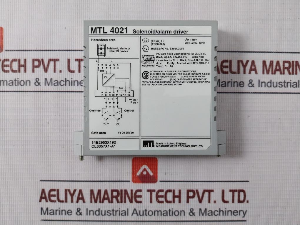 Measurement Technology Mtl 4021 Solenoid/Alarm Driver En50020 20–35 Vdc 70Ma