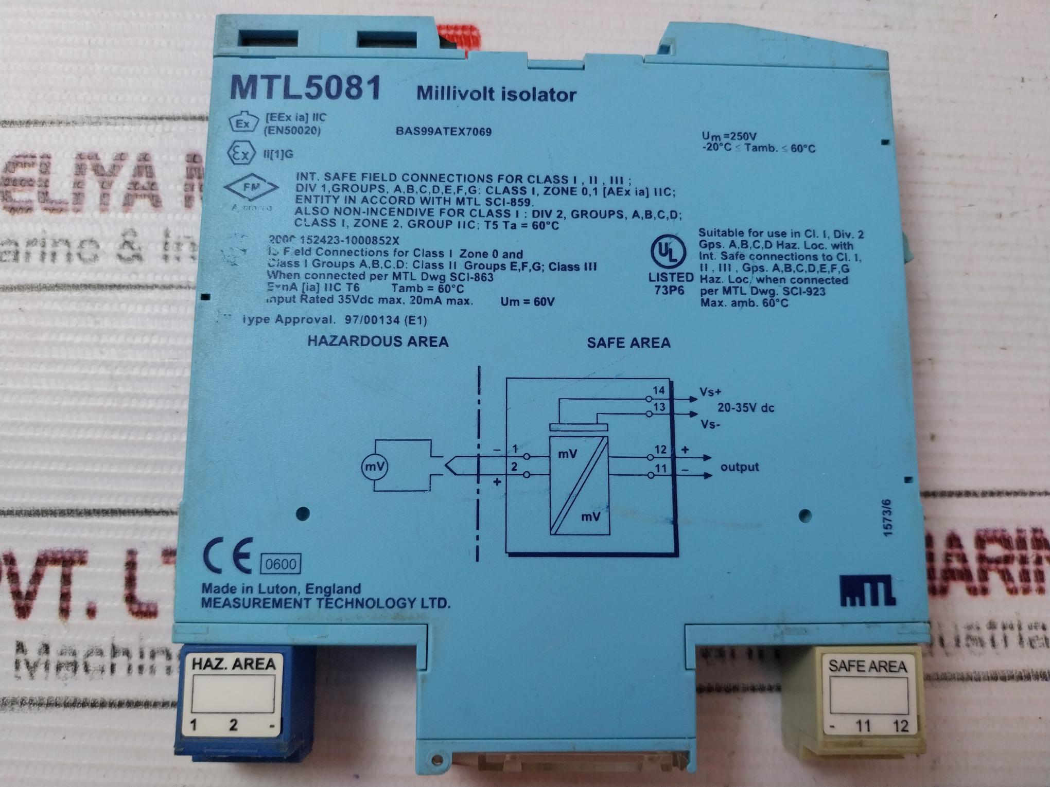 Measurement Technology Mtl5081 Millivolt Isolator Safety Drive 250V