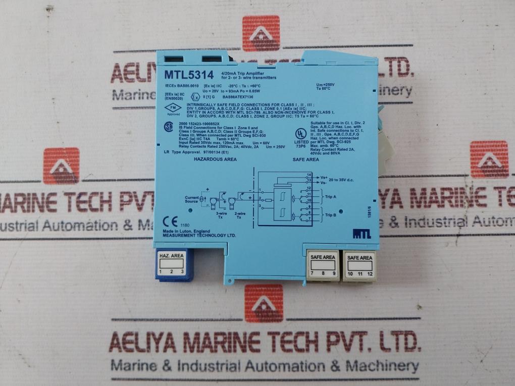 Measurement Technology Mtl5314 Trip Amplifier 4/20Ma 250Vac 2A 40Vdc