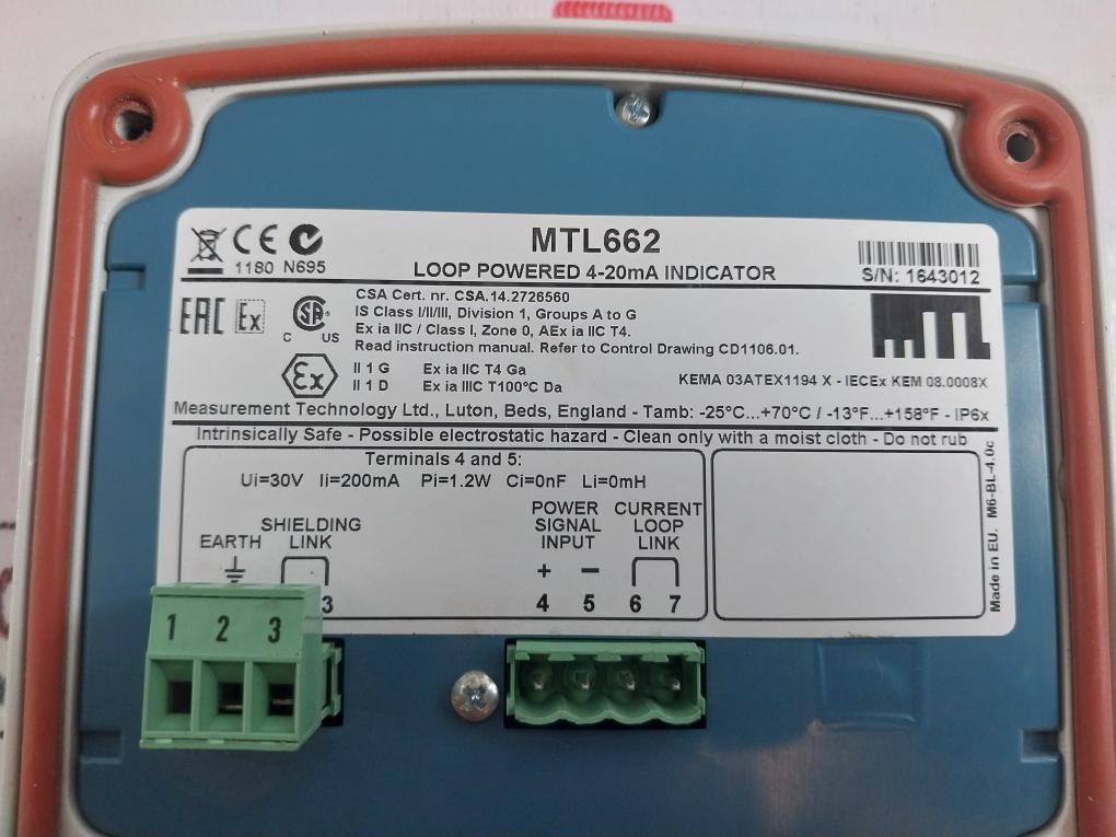 Measurement Technology Mtl662 Loop Powered Display 4-20Ma Indicator 30V