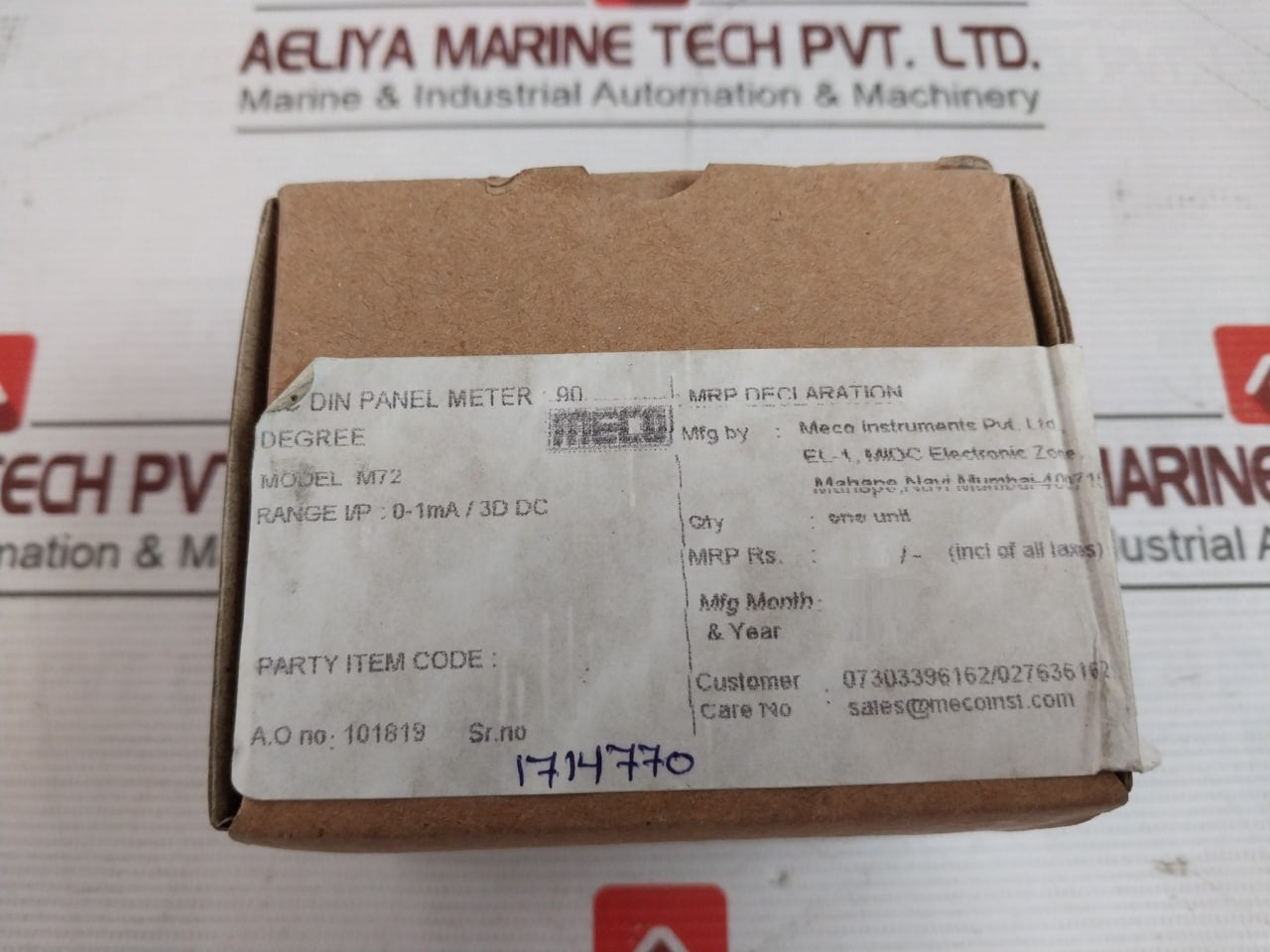 Meco M72 Mc Din Panel Analog Voltmeter 0-1Ma/3D Dc 101819 0-6V