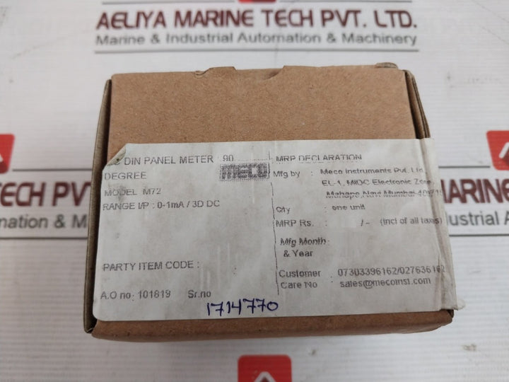 Meco M72 Mc Din Panel Analog Voltmeter 0-1Ma/3D Dc 101819 0-6V