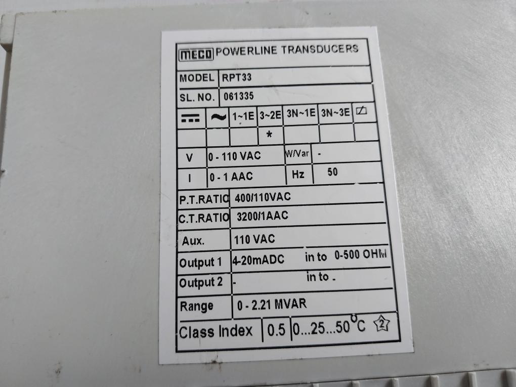Meco Rpt33 Reactive Powerline Transducer 0-2.21 Mvar