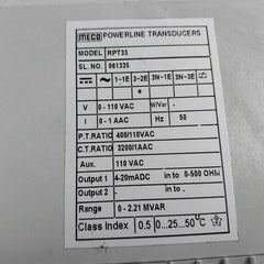 Meco Rpt33 Reactive Powerline Transducer 0-2.21 Mvar