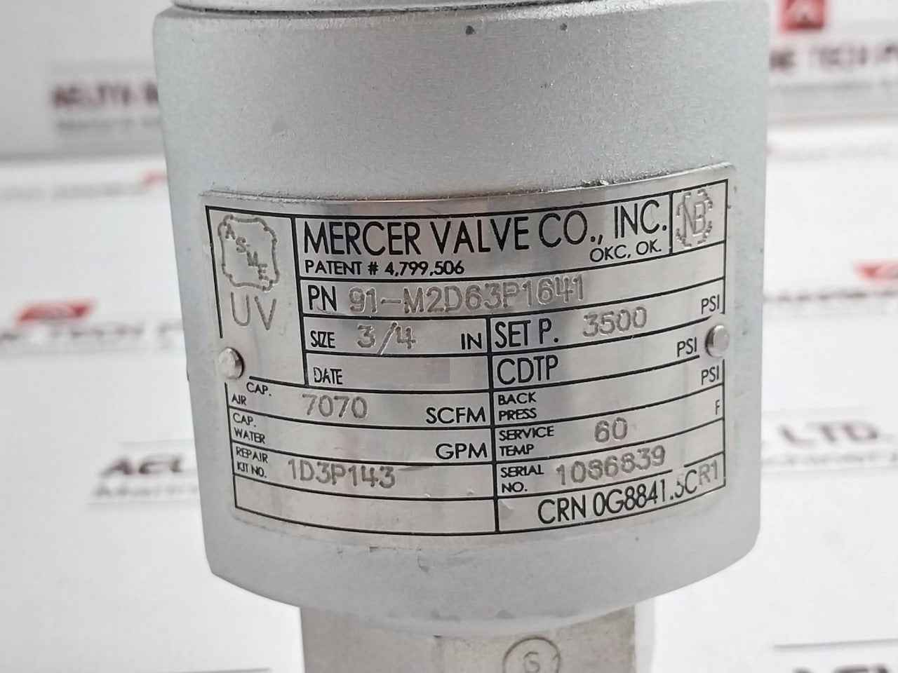 Mercer 91-m2D63P1641 Pressure Relief Valve 3500 Psi