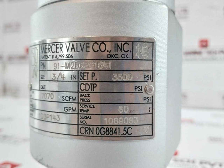 Mercer Valve 91-m2D63P1641 3/4-inch Safety Relief Valve 3500Psi Crn 0G8841.5C R1