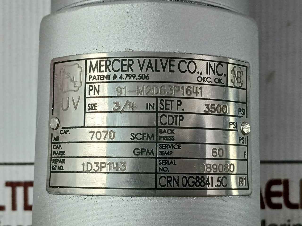 Mercer Valve 91-m2D63P1641 3/4