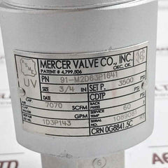 Mercer Valve 91-m2D63P1641 Safety Relief Valve 3/4 In 1D3P143 3500 Psi