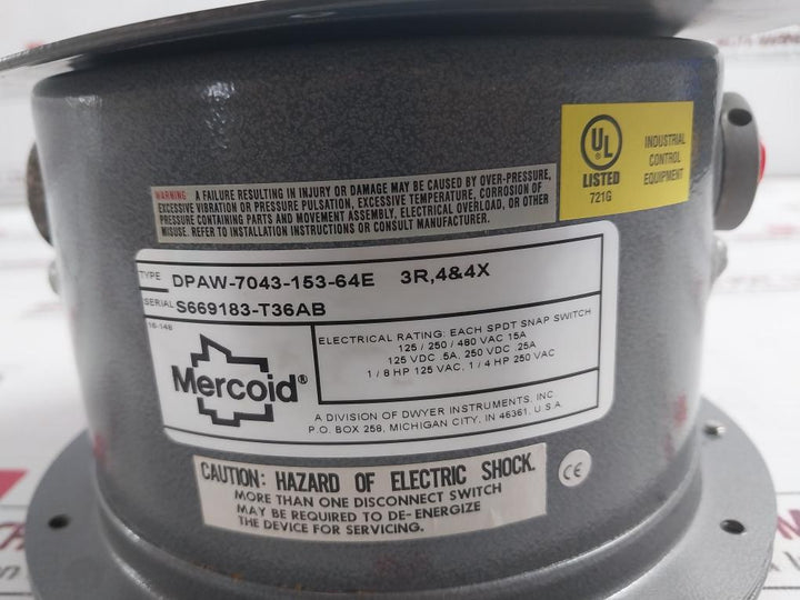 Mercoid Control Dpaw-7043-153-64E Series Dp-7000 Differential Pressure Switch